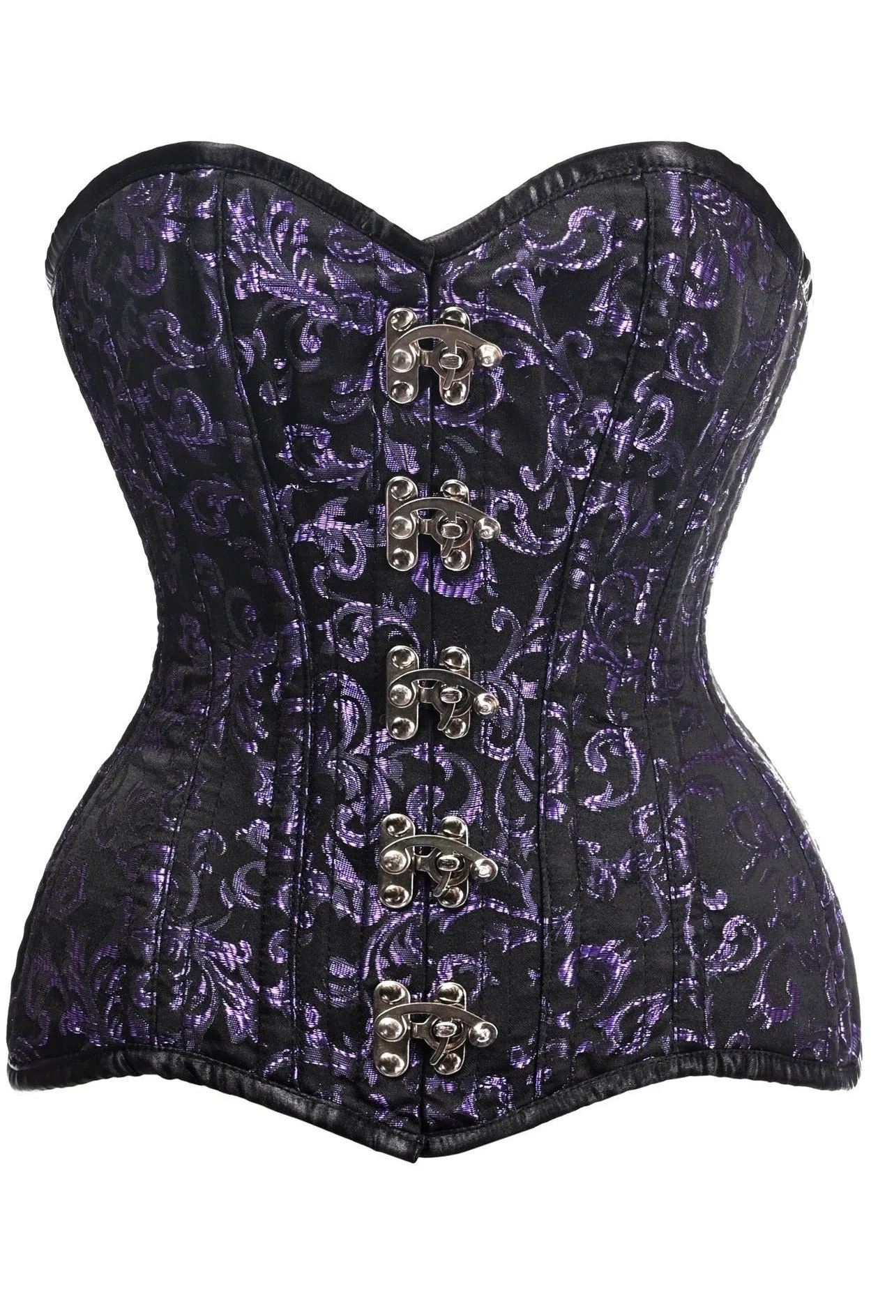 Black/Purple Brocade Double Steel Boned Overbust Corset