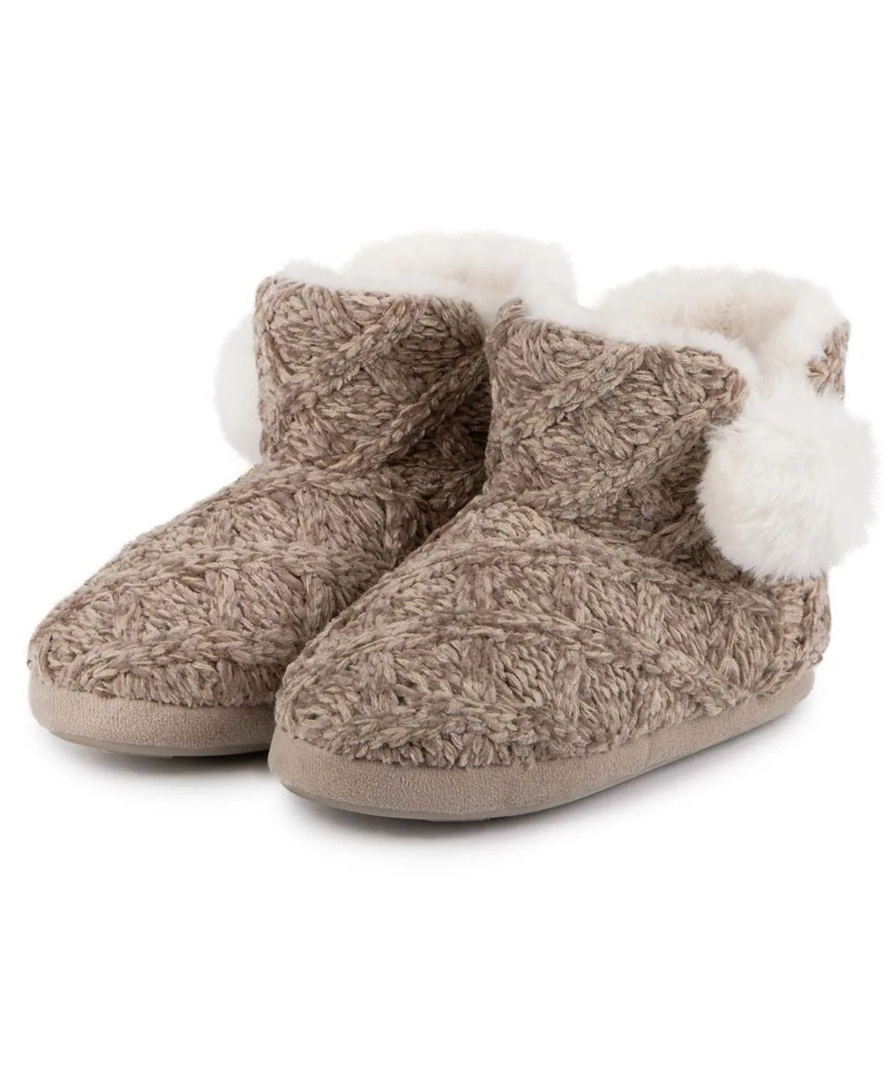 Totes Ladies Cable Knit Boot Slippers