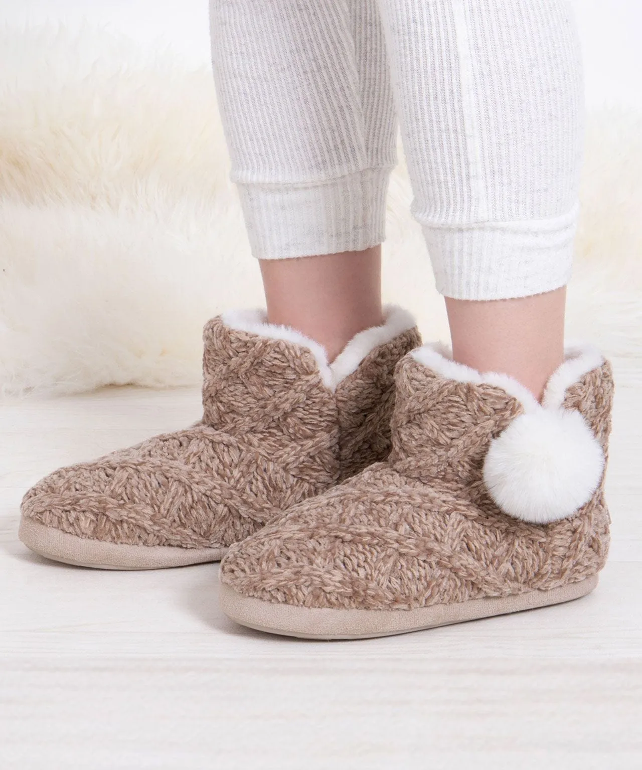 Totes Cable Knit Boot Slippers for Women