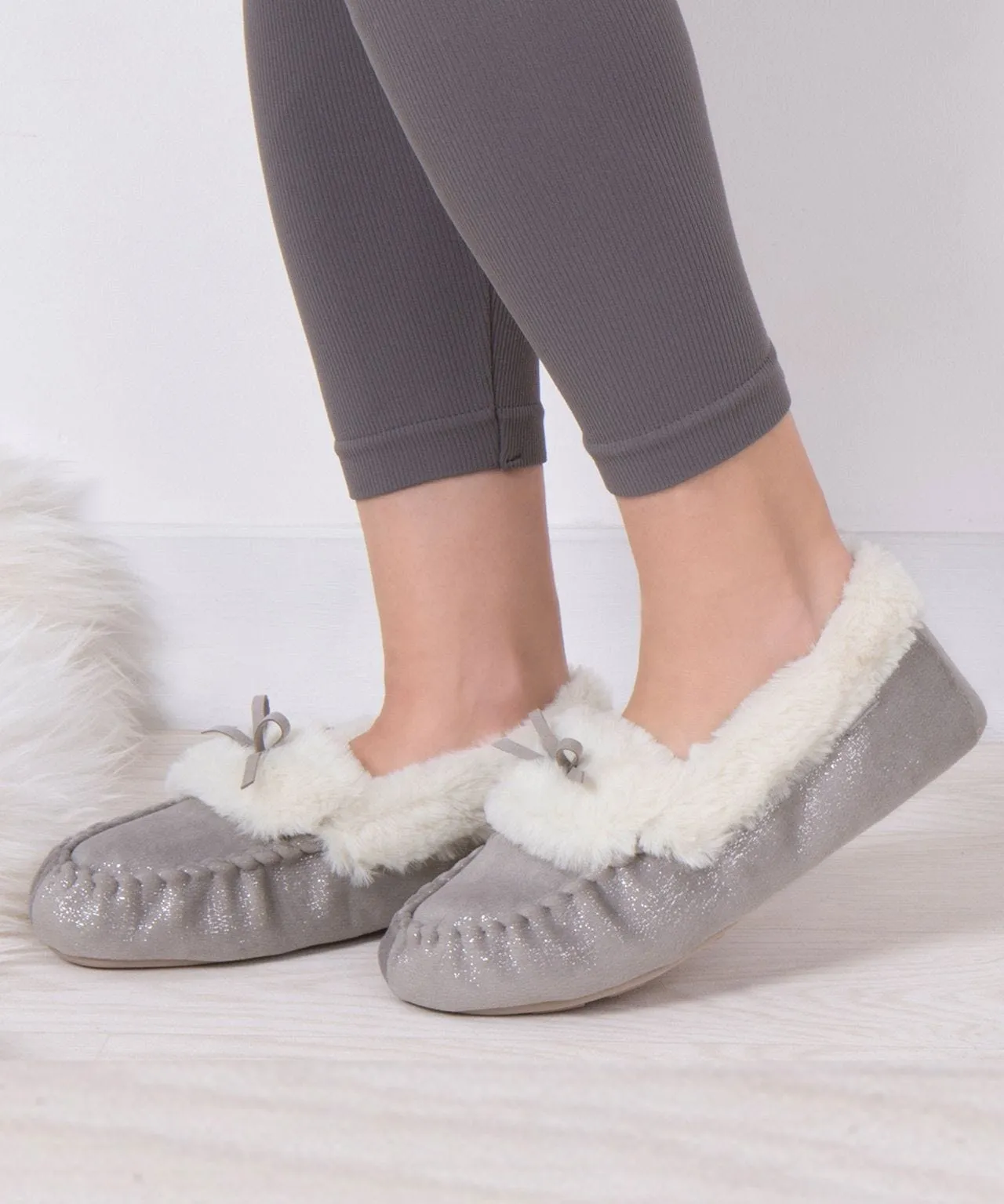 Totes Sparkle Moccasin Slippers for Women