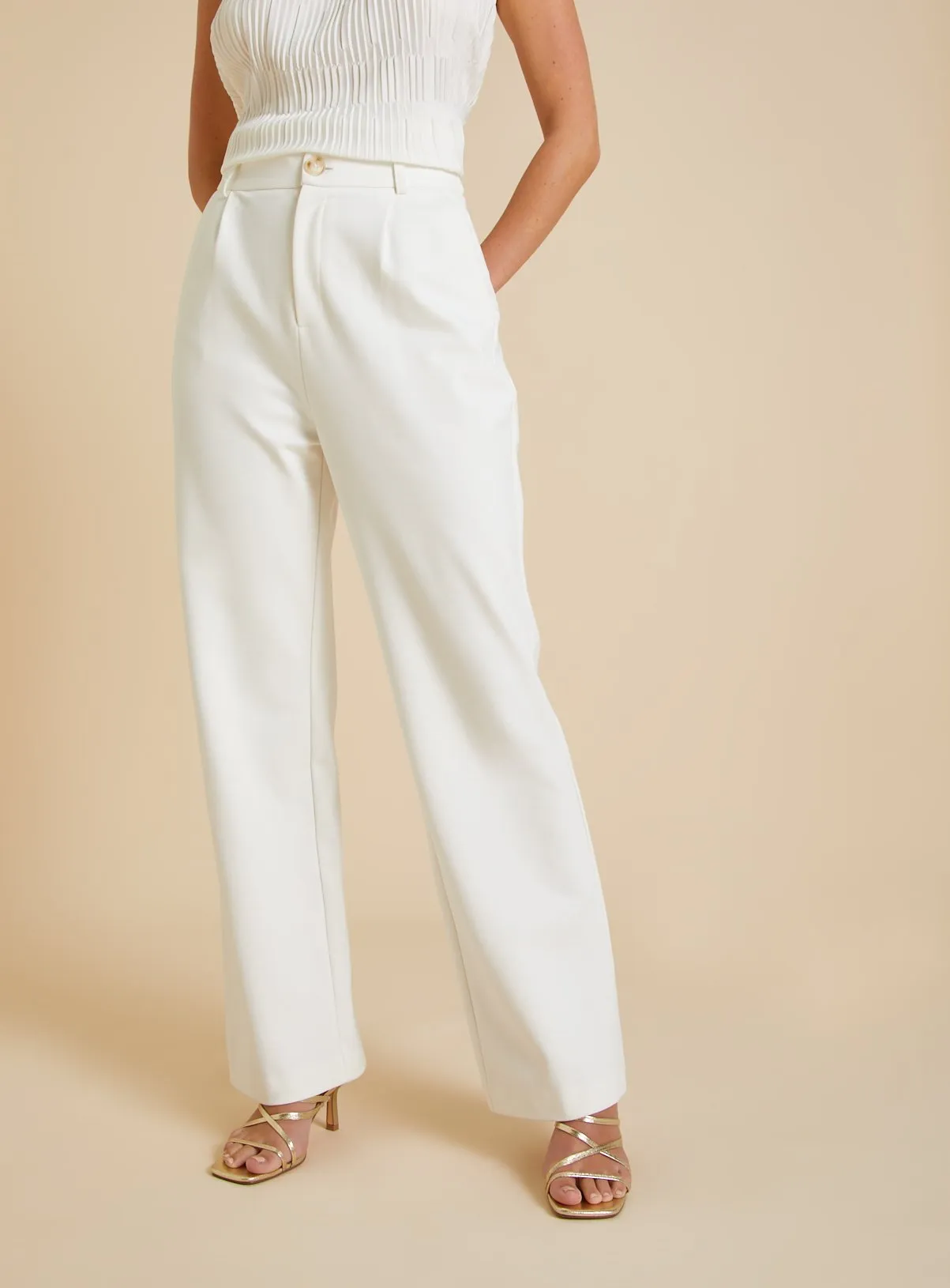 Trendy White Smart Trousers 12