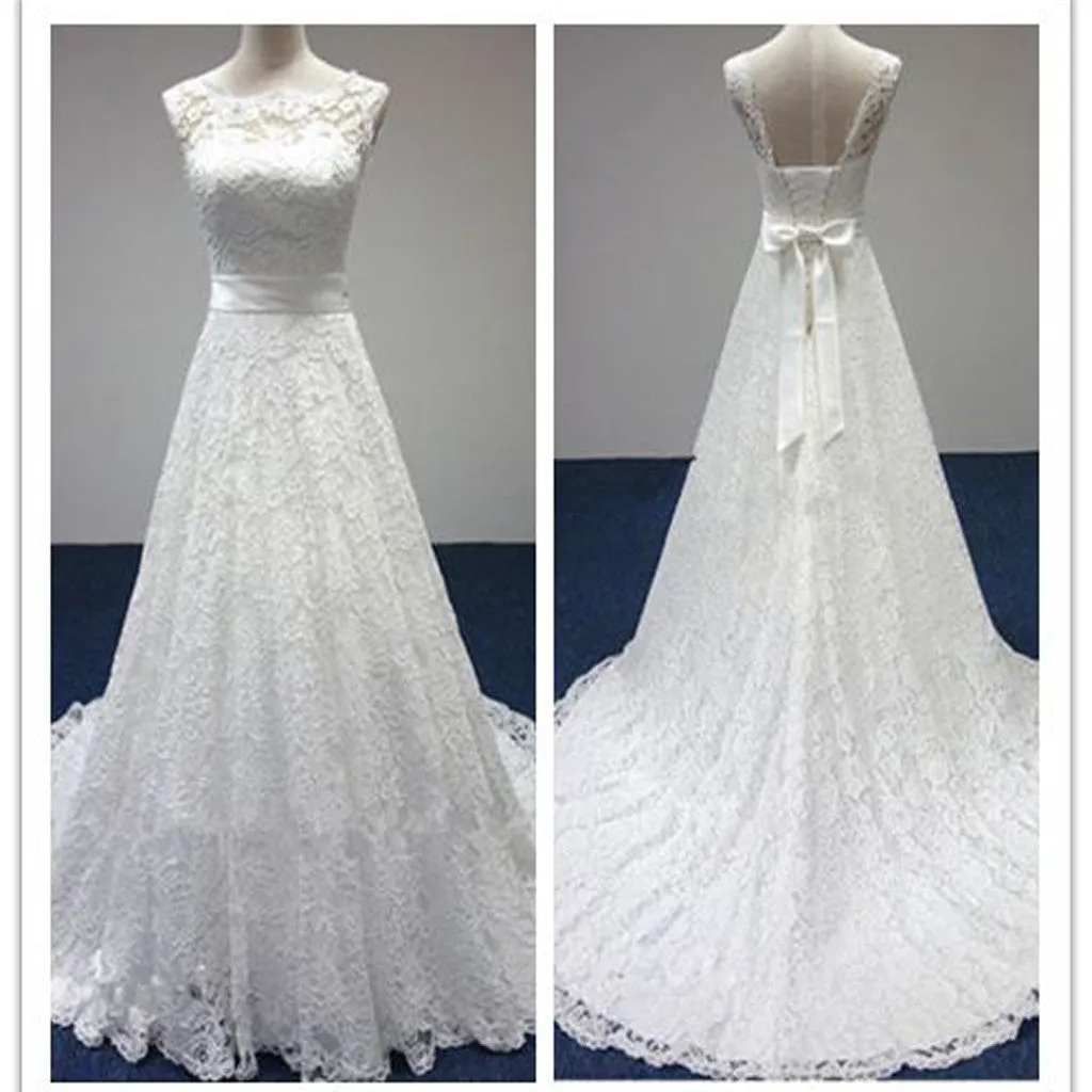 Simple A-line Country Bridal Lace Wedding Dress with Bow Detail