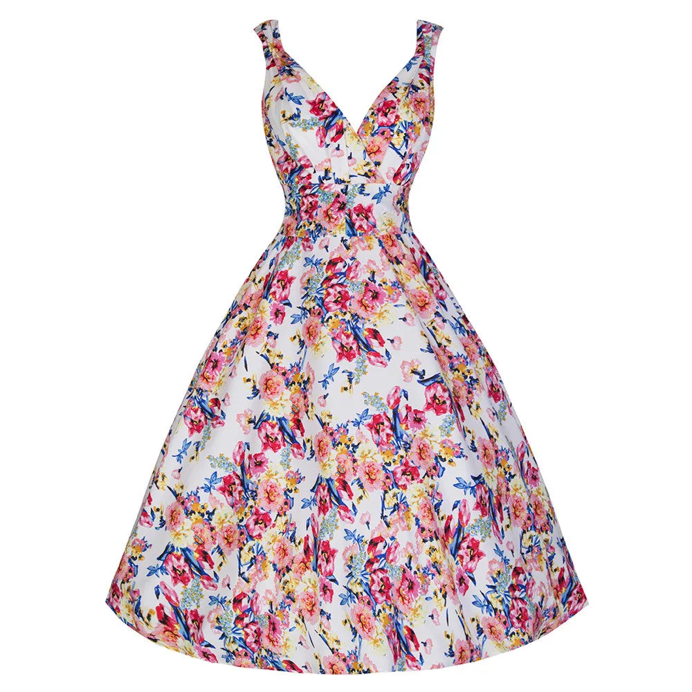 Vintage White Floral Swing Dress