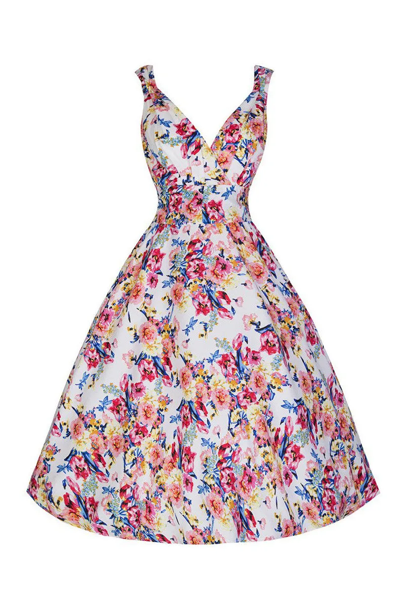 Vintage White Floral Swing Dress