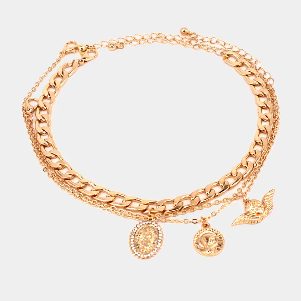 Virgin Mary Metal Chain Layered Anklets Set