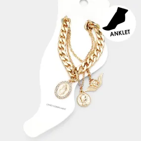 Virgin Mary Metal Chain Layered Anklets Set