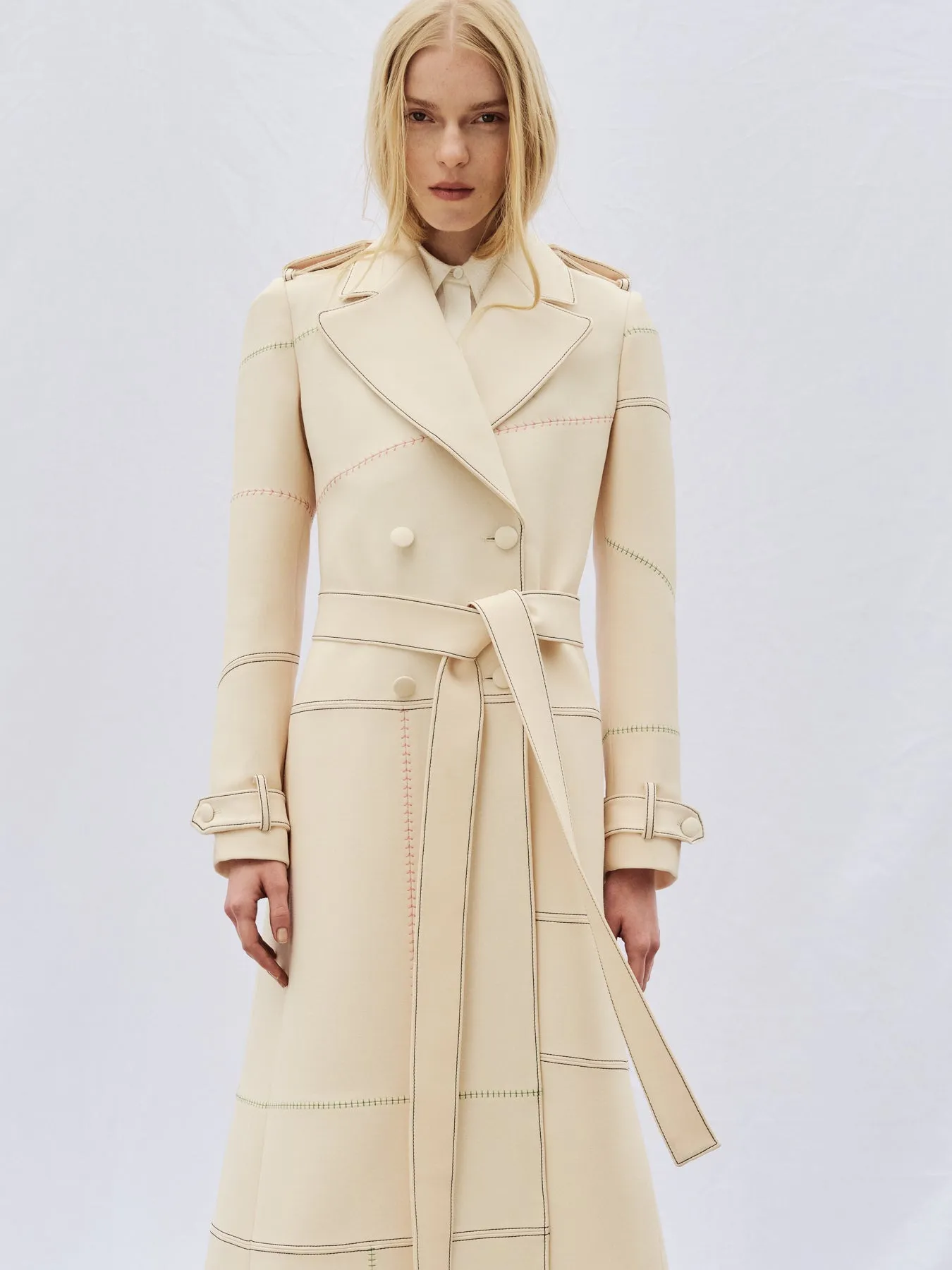 Ivory Wool Silk Cady Trench Coat