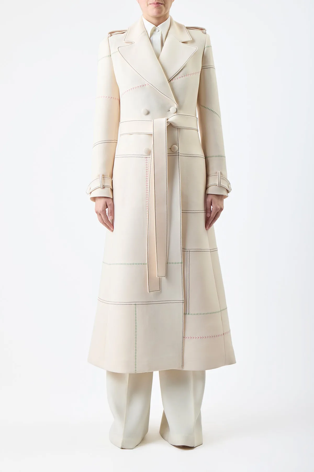 Ivory Wool Silk Cady Trench Coat