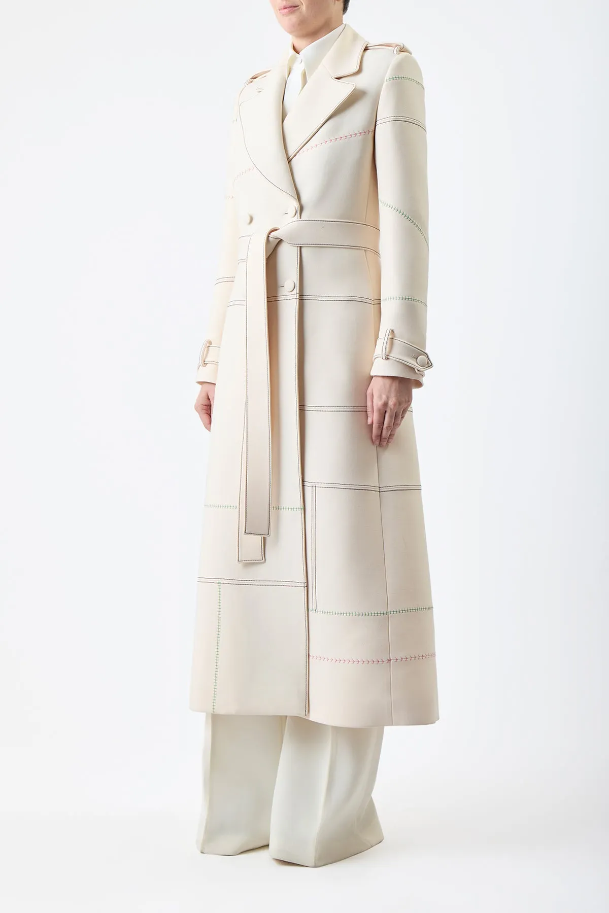 Ivory Wool Silk Cady Trench Coat