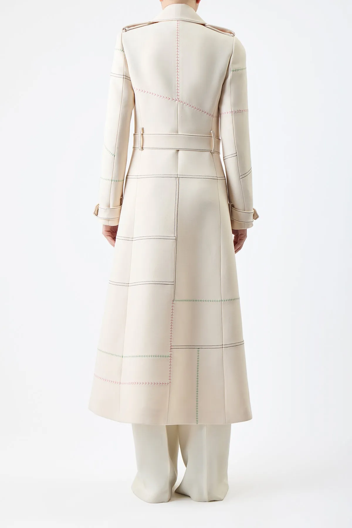 Ivory Wool Silk Cady Trench Coat