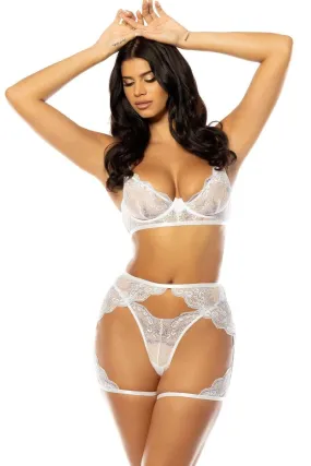 Unlined Underwire Lace 3 Piece Set White