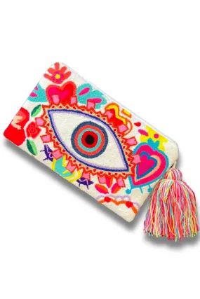 White/Multi Evil Eye Clutch