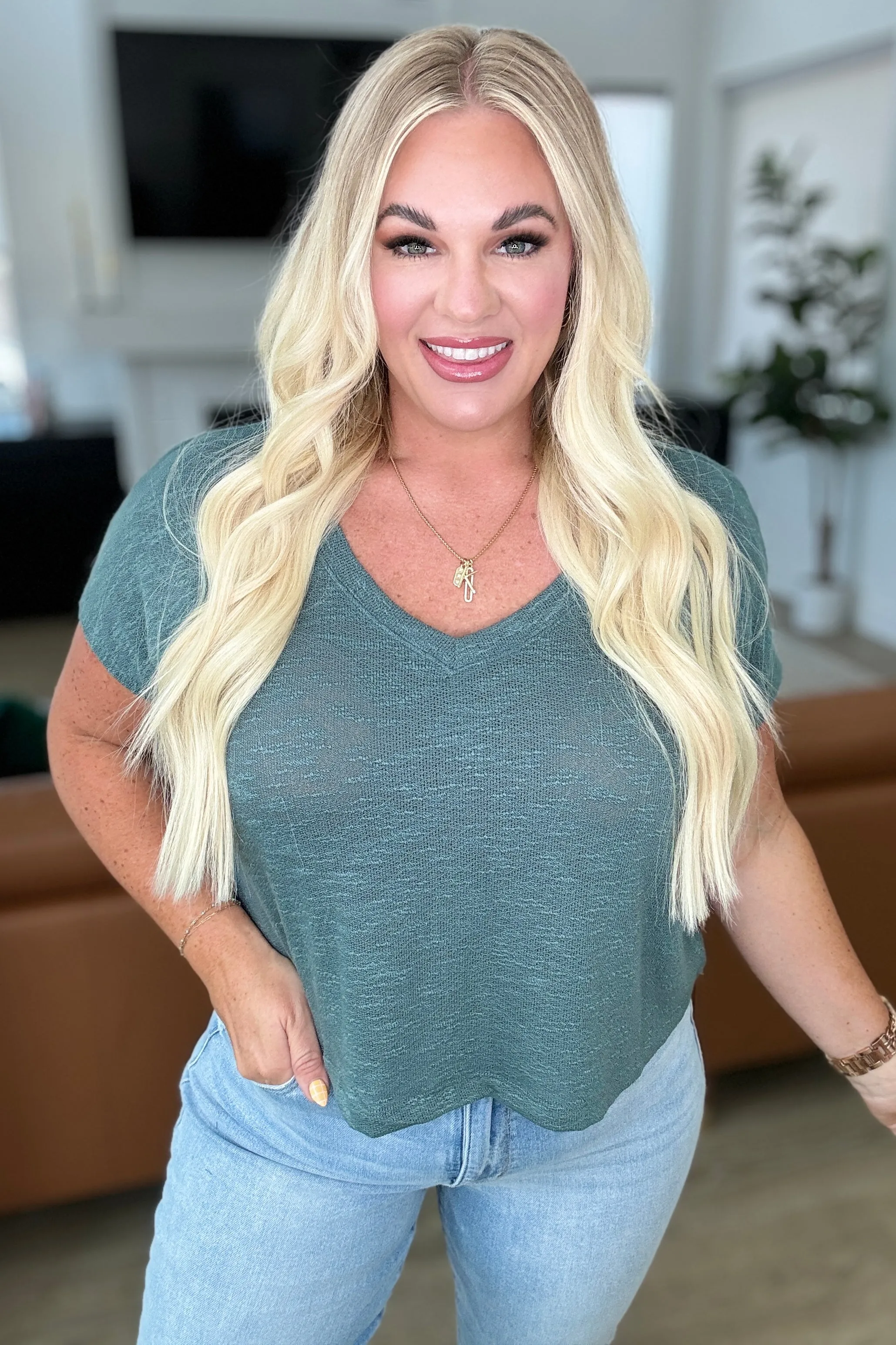 Comfortable V-Neck Top in Ash Jade