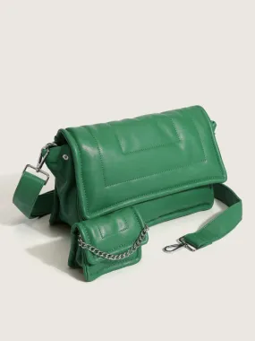 Green PU Leather Square Cross Body Strap Chic Bags for Women