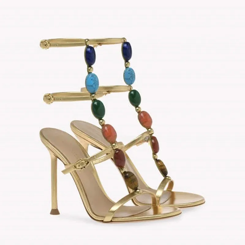 Colorful Gemstone Slingback Hi-heel Pumps