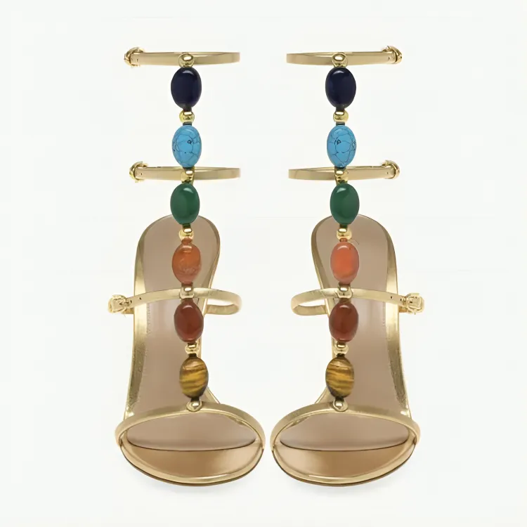 Colorful Gemstone Slingback Hi-heel Pumps