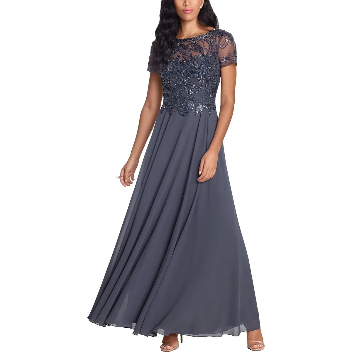 Beaded Chiffon Evening Dress for Xscape Womens Petites