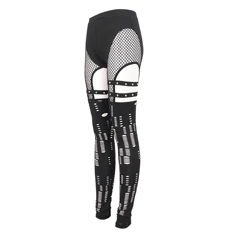 Punk Style Leggings with Mesh Cutouts for Women