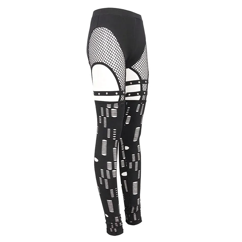 Punk Style Leggings with Mesh Cutouts for Women