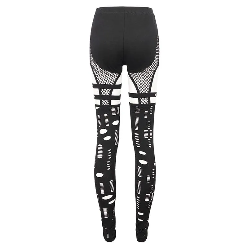 Punk Style Leggings with Mesh Cutouts for Women