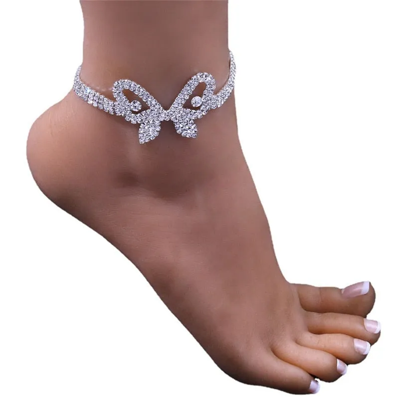 Geometric Butterfly Rhinestone Anklets