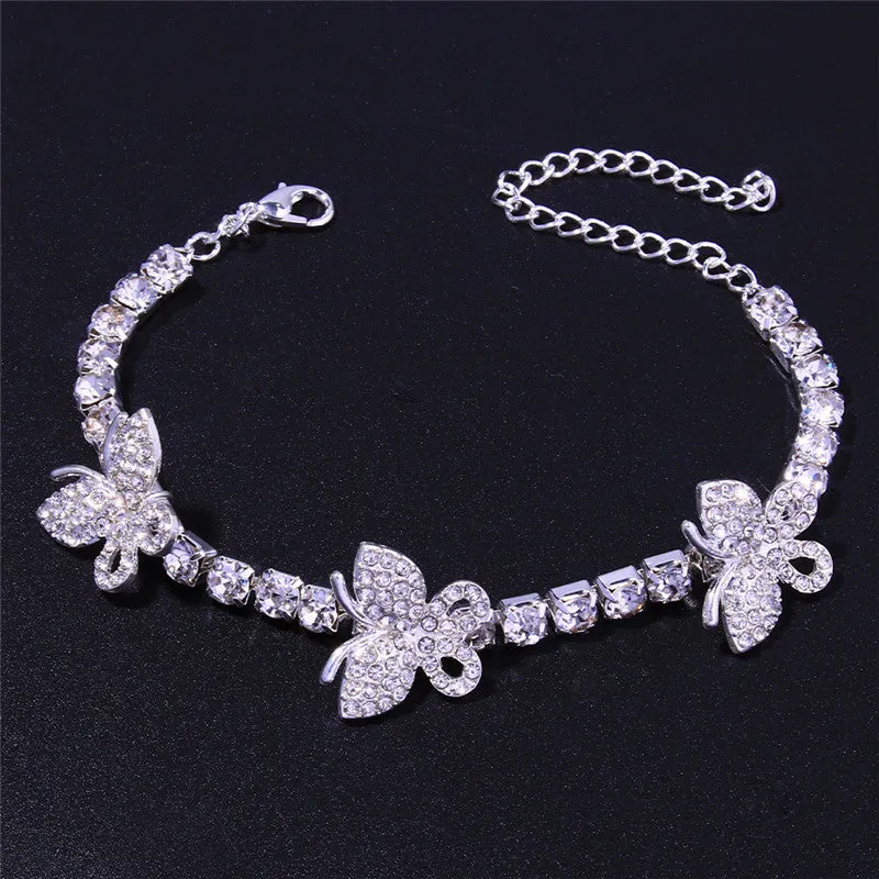 Geometric Butterfly Rhinestone Anklets