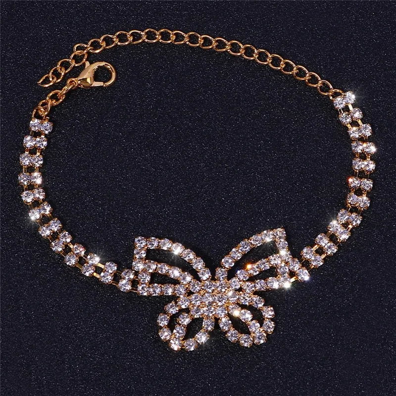 Geometric Butterfly Rhinestone Anklets