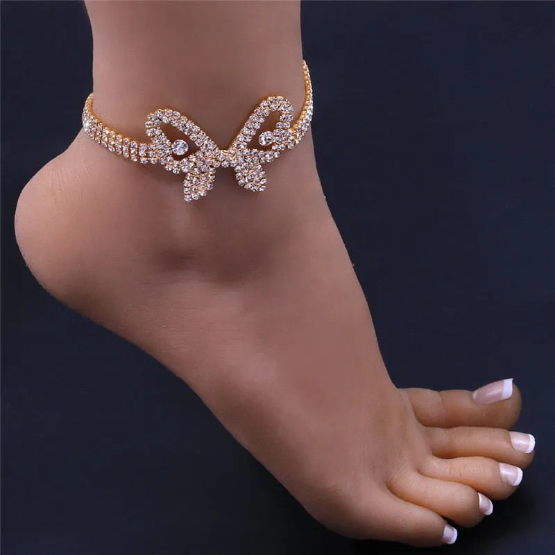 Geometric Butterfly Rhinestone Anklets