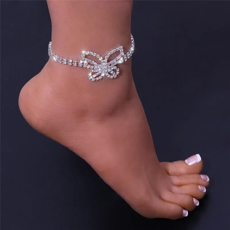 Geometric Butterfly Rhinestone Anklets