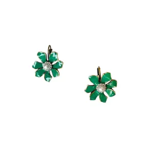 Green Enamel Pearl Flower Earring by Zoda